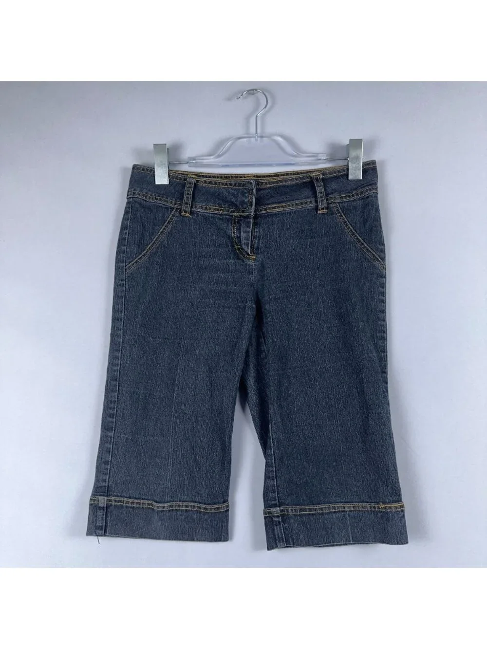 Bisou Bisou Bermuda Shorts Women Size 2 Mid-Rise Blue Classic Fit Stretch
